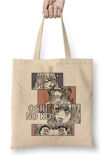 Oşi No Ko Karakterler Beyaz Bez Çanta Uzun Saplı Alışveriş Çantası Plaj Çantası