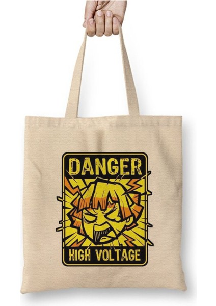 Demon Slayer Zenitsu Bez Çanta Uzun Saplı Alışveriş Çantası Plaj Çantası