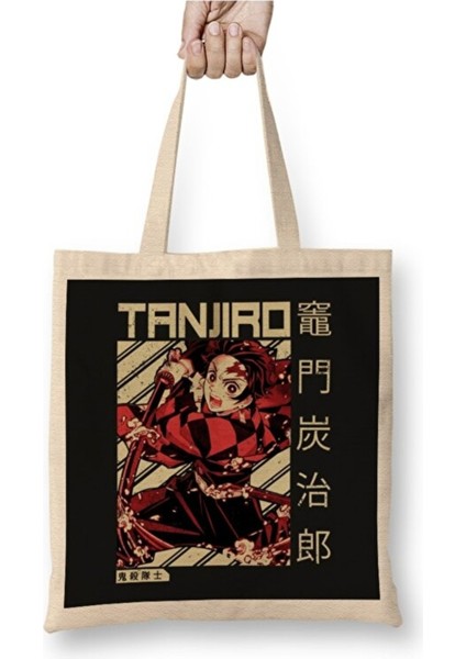 Demon Slayer Tanjiro Kamado Bez Çanta Uzun Saplı Alışveriş Çantası Plaj Çantası