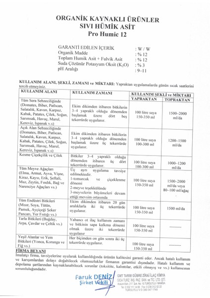 Pro Humıc 12 – Sıvı Humik Asit %12 Organik Madde Kaynağı – Toprak Düzenleyici ve Kök Geliştirici Gübre 20 Lt modelleri