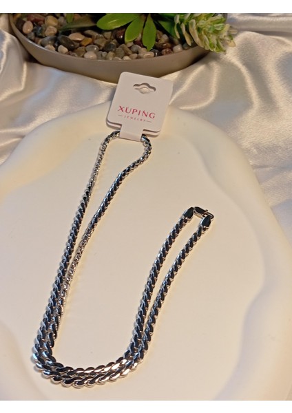 Gümüş Renk Zincir Detay Xuping Jewelry Kolye 60 cm
