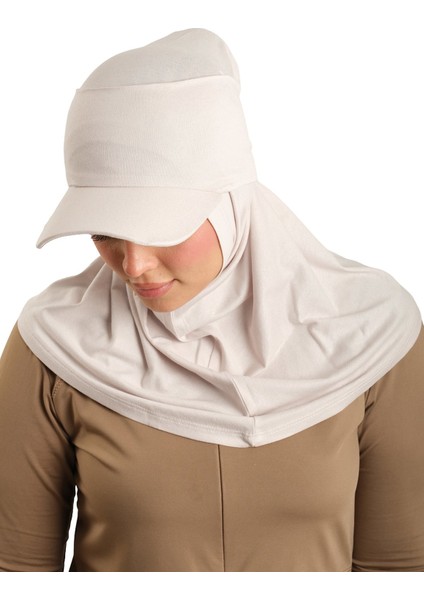Bej Pratik Hazır Geçmeli Şapkalı Tesettür Eşarp Viskon Düz 2513_12 modelleri