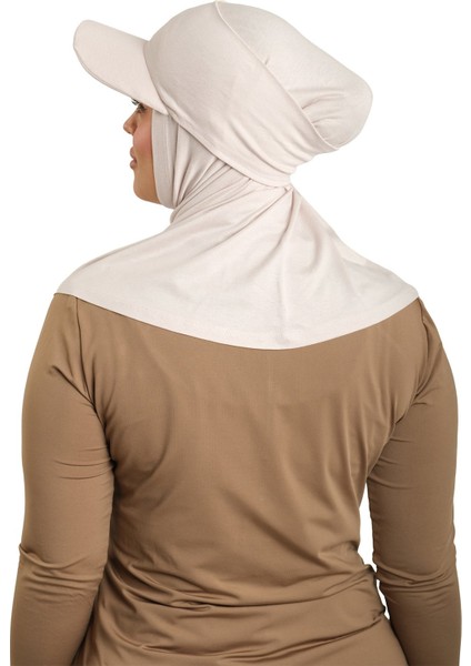 Bej Pratik Hazır Geçmeli Şapkalı Tesettür Eşarp Viskon Düz 2513_12 fırsatları