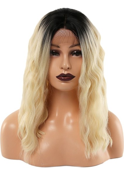 Fiber Sentetik Dalgalı Kısa Tül Peruk / Kahve Platin Ombreli