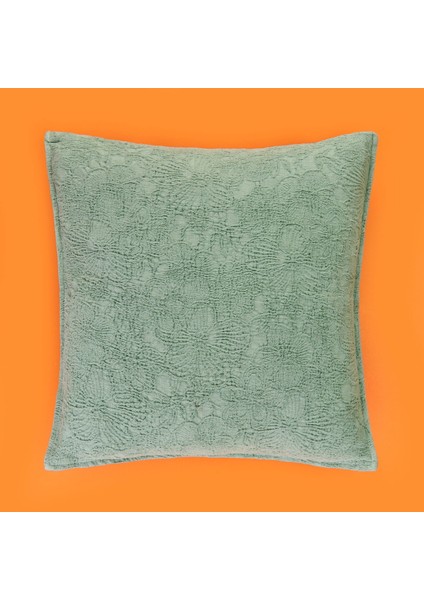 Soft Şönil Çiçek Kırlent Kılıfı - Yeşil - 45X45 cm