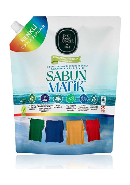 4 Adet Doğal Zeytinyağı Içerikli Çamaşır Yıkama Sıvısı Renkliler 1,5 Lt Doypack