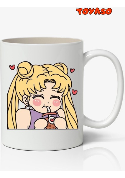 Sailor Moon Usagi Tsukino Anime Temalı Beyaz Kupa Bardak Sevgiliye Arkadaşa Hediye