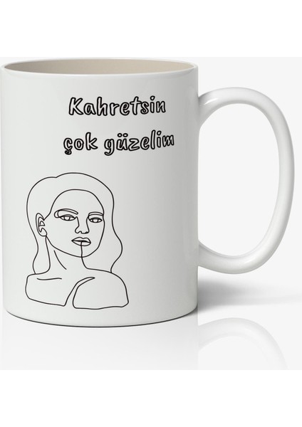 Kahretsin Çok Güzelim Motto Temalı Beyaz Kupa Bardak Sevgiliye Arkadaşa Hediye