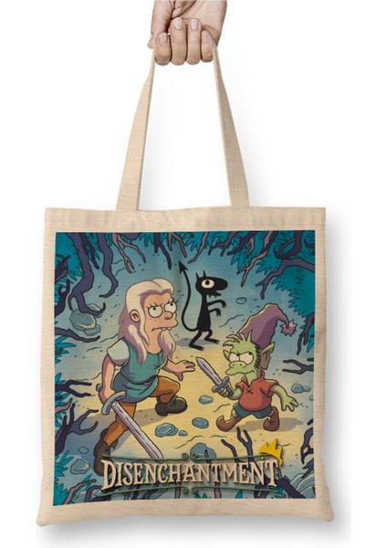 Disenchantment 02 Beyaz Bez Çanta Uzun Saplı Alışveriş Çantası Plaj Çantası