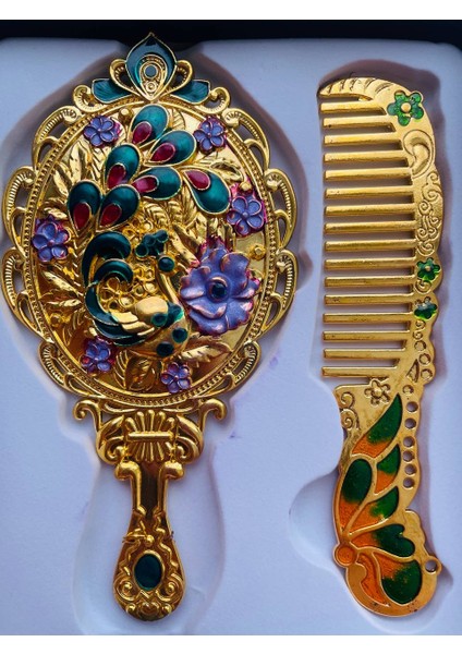 Ayna Tarak Seti, Kutulu-Metal-Hediyelik Takım, 13CM Aynalı Saç Fırçası, Tavuskuşu Figürlü fiyatları