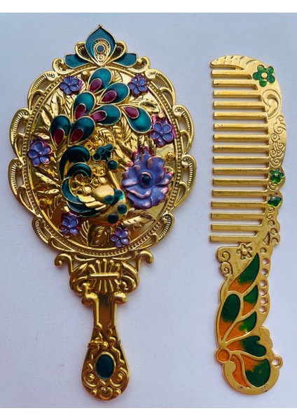 Ayna Tarak Seti, Kutulu-Metal-Hediyelik Takım, 13CM Aynalı Saç Fırçası, Tavuskuşu Figürlü indirimleri