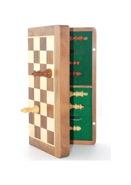 Mıknatıs Taşlı Ahşap Katlanabilir Kutulu Satranç Oyunu 35 cm