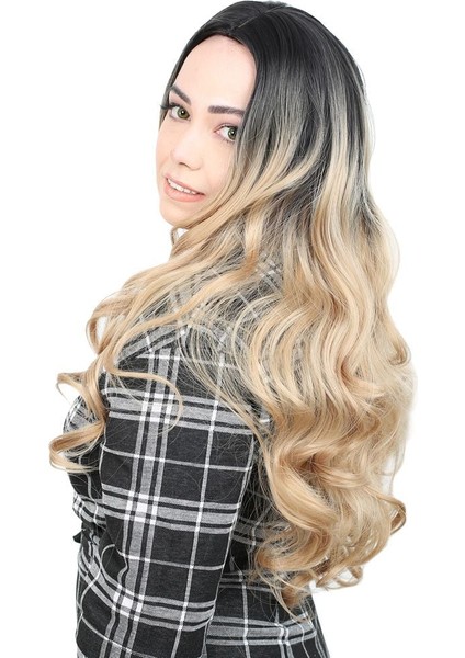 Yoğun Dalgalı Fiber Sentetik Uzun Perçemsiz Peruk / Siyah / Balköpüğü Ombreli modelleri