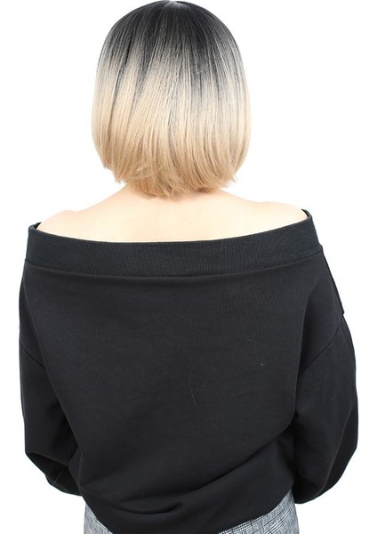 Kahkülsüz Düz Kısa Fiber Sentetik Peruk / Siyah / Balköpüğü Ombreli fırsatları