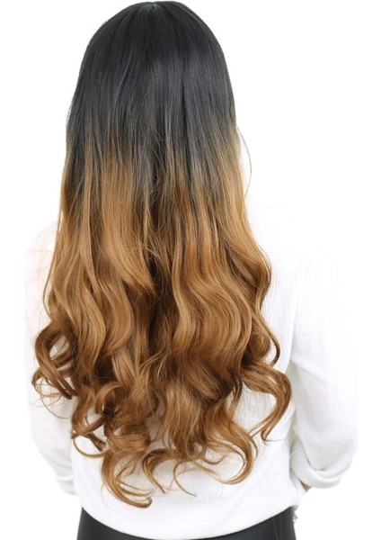 Kahküllü Uzun Dalgalı Fiber Sentetik Peruk / Siyah / Karamel Ombreli indirimleri