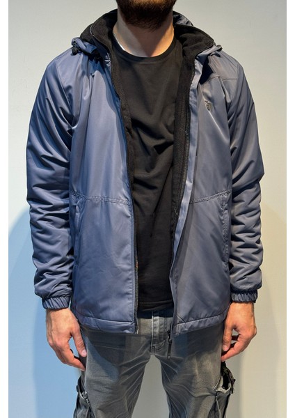 Erkek Kapüşonlu Cep Detaylı Içi Polar Kışlık Mont 2571 Füme modelleri