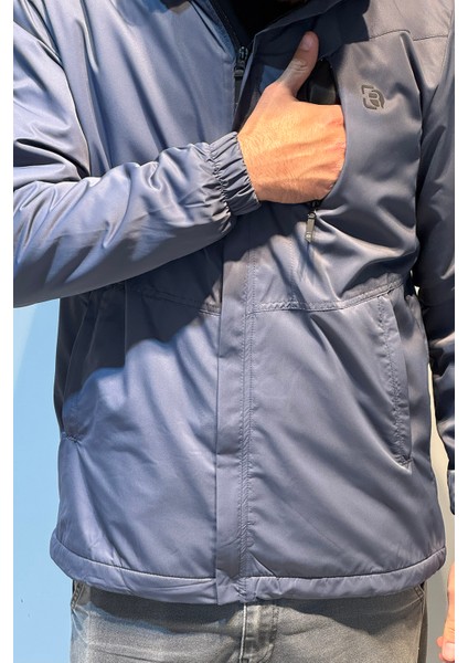 Erkek Kapüşonlu Cep Detaylı Içi Polar Kışlık Mont 2571 Füme