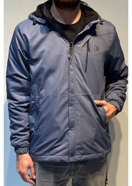 Erkek Kapüşonlu Cep Detaylı Içi Polar Kışlık Mont 2571 Füme