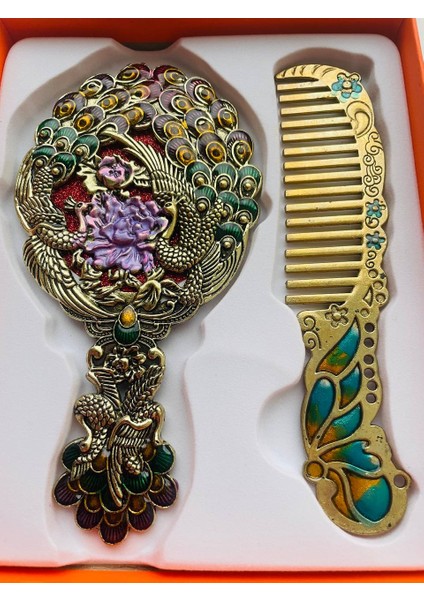 Ayna Tarak Seti, Kutulu-Metal-Hediyelik Takım, 13CM Aynalı Saç Fırçası, Tavuskuşu Figürlü fiyatları