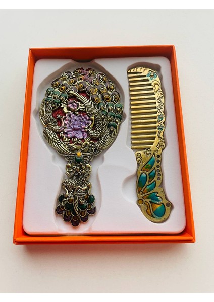 Ayna Tarak Seti, Kutulu-Metal-Hediyelik Takım, 13CM Aynalı Saç Fırçası, Tavuskuşu Figürlü indirimleri