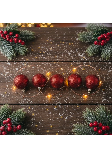 4 cm Kırmızı Yılbaşı Süsü Top Seti 6’lı - Parlak Ağaç Süsü