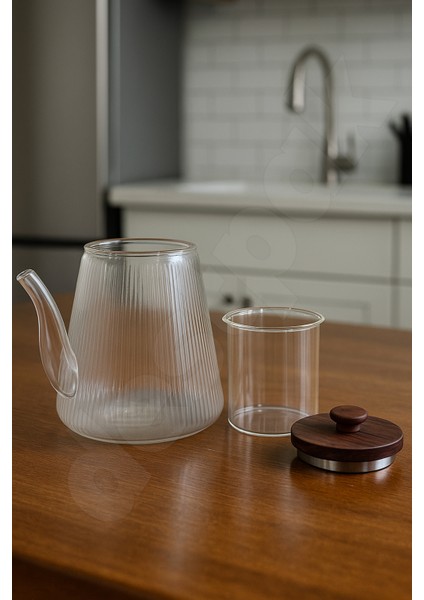 Akasya Kapaklı ve Saplı Cam Demlik - Isıya Dayanıklı - Cam Demlikli - 3 Parça - 1 Litre fiyatları