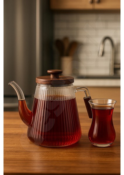 Akasya Kapaklı ve Saplı Cam Demlik - Isıya Dayanıklı - Cam Demlikli - 3 Parça - 1 Litre modelleri