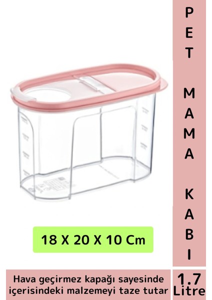 Dayanıklı Sert Plastik Hijyenik Tazelik Sağlayan Hava Geçirmez Kapak Kedi Köpek Mama Kabı 1.7 Litre