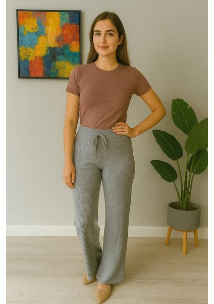 Kadın Yüksek Bel Triko Pantolon