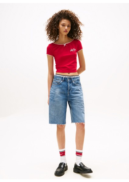 Yuvarlak Yaka Düz Kırmızı Kadın T-Shirt DW0DW21239XLG fiyatları