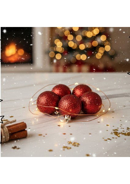 4 cm Kırmızı Yılbaşı Süsü Top Seti 6’lı - Parlak Ağaç Süsü modelleri