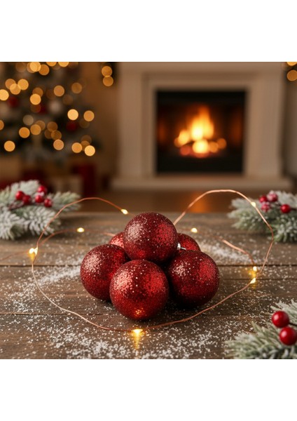 4 cm Kırmızı Yılbaşı Süsü Top Seti 6’lı - Parlak Ağaç Süsü fırsatları
