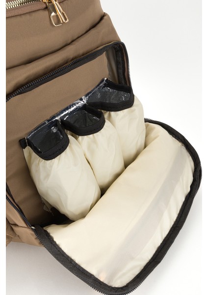 Nakışlı Bondit Hafif Kumaş Anne Bebek Bakım Çantası Termoslu Biberon Cepleri