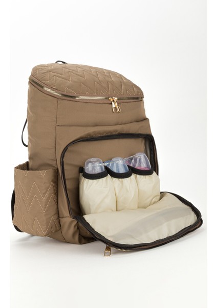 Nakışlı Bondit Hafif Kumaş Anne Bebek Bakım Çantası Termoslu Biberon Cepleri