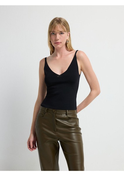 V Yaka Triko Bluz Siyah 11545821000