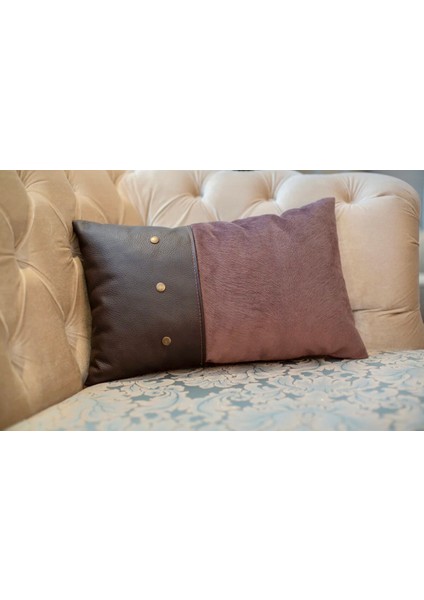 Coco Brown Deri ve Kadife Kırlent