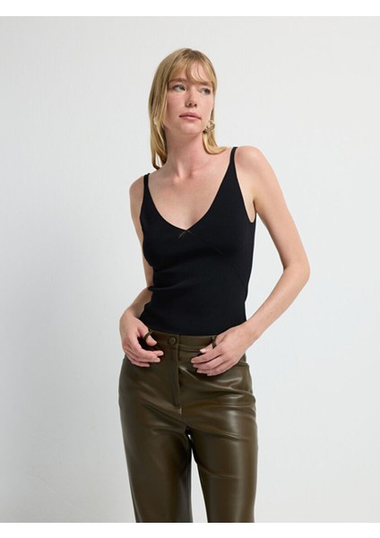 V Yaka Triko Bluz Siyah 11545821000 fırsatları