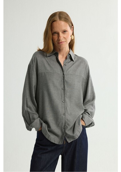 Cep Detaylı Çizgili Gömlek C.gri 130L9672000