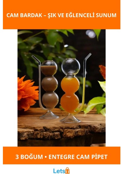 Estetik Pipetli Boğumlu Cam Bardak 1 Adet