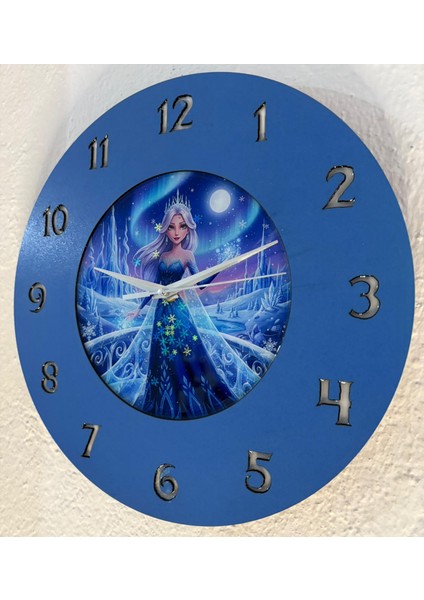 Kişiye Özel Isimli Buzlar Kraliçesi Çocuk Odası Duvar Saati | Epoksi Resimli & Rakamlı | 35 cm modelleri