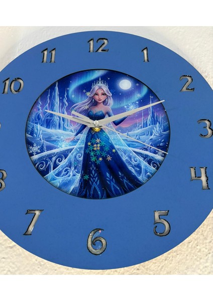 Kişiye Özel Isimli Buzlar Kraliçesi Çocuk Odası Duvar Saati | Epoksi Resimli & Rakamlı | 35 cm indirimleri