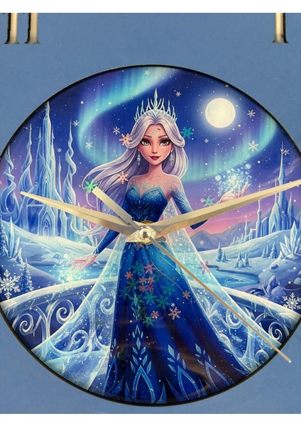 Kişiye Özel Isimli Buzlar Kraliçesi Çocuk Odası Duvar Saati | Epoksi Resimli & Rakamlı | 35 cm