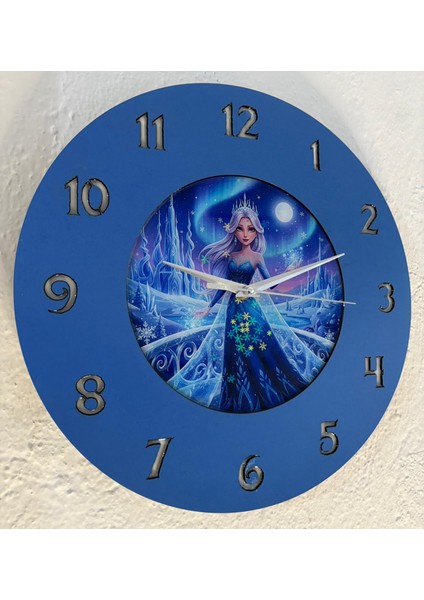 Kişiye Özel Isimli Buzlar Kraliçesi Çocuk Odası Duvar Saati | Epoksi Resimli & Rakamlı | 35 cm