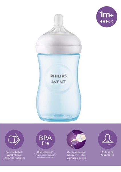 Doğal Tepkili Natural Response Pp Biberon 260 ml 1+ Ay Mavi