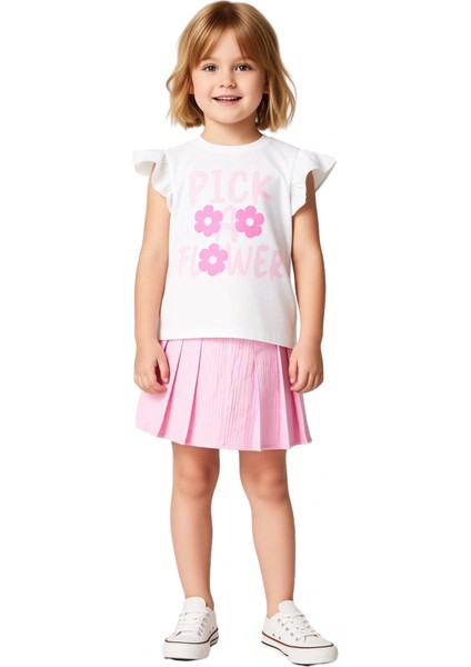 Kız Çocuk Pamuklu Üst ve Pileli Etekli Yazlık Takım Kaliteli Şık Rahat Günlük fiyatları