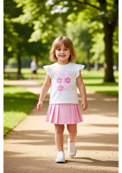 Kız Çocuk Pamuklu Üst ve Pileli Etekli Yazlık Takım Kaliteli Şık Rahat Günlük modelleri