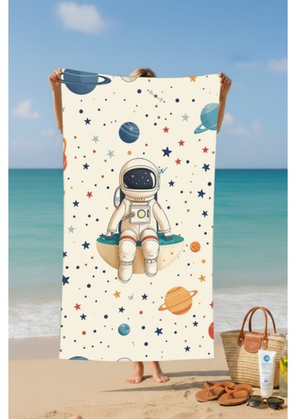 Çocuk Plaj Havlusu Astronot Desenli Pamuk Plaj Havlusu – Desenli Tasarım – 75X150 cm fiyatları