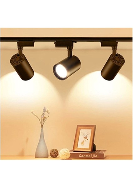 1 Metre Raylı 3 Adet 30W LED Ray Spot LED Vitrin Mağaza Armatürü Siyah Kasa