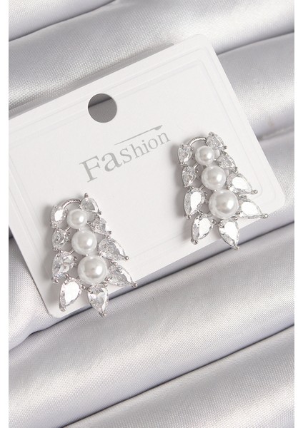 bulurum pirinç gümüş renk zirkon taşlı yaprak model ınci detay kadın küpe