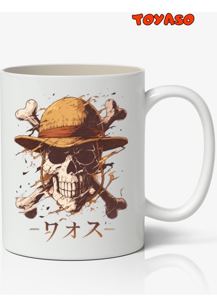 One Piece Logo Kurukafa Anime Temalı Beyaz Kupa Bardak Sevgiliye Arkadaşa Hediye